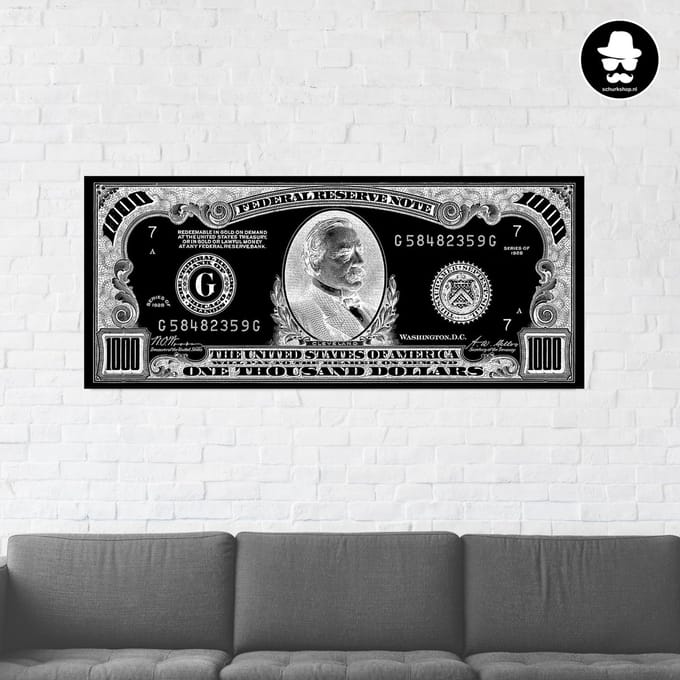 Schilderij Woonkamer - 1000 Dollar Biljet - 130 x 55 cm - PosterGuru