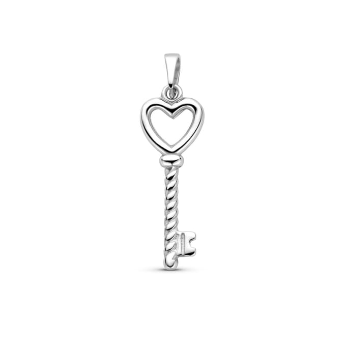 Zilveren gerhodineerde hanger hart en sleutel 29 mm - 1340769