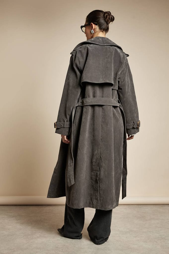 boohoo Dames Faux Suede Trenchcoat | Grey | Maat: 10