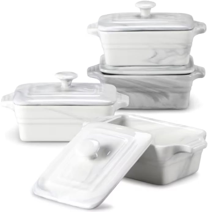 Prestigious Ovenschaal – Rechthoekige schaal – 4 stuks – 390ML – Marmer Look – Braadslede