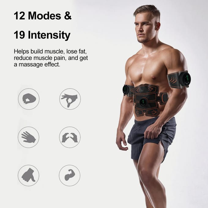 Smart Abs Stimulator Buikspier Toner Abs Spiertrainer 12 Modi 19 Niveaus Intensiteit Lichaam zwart