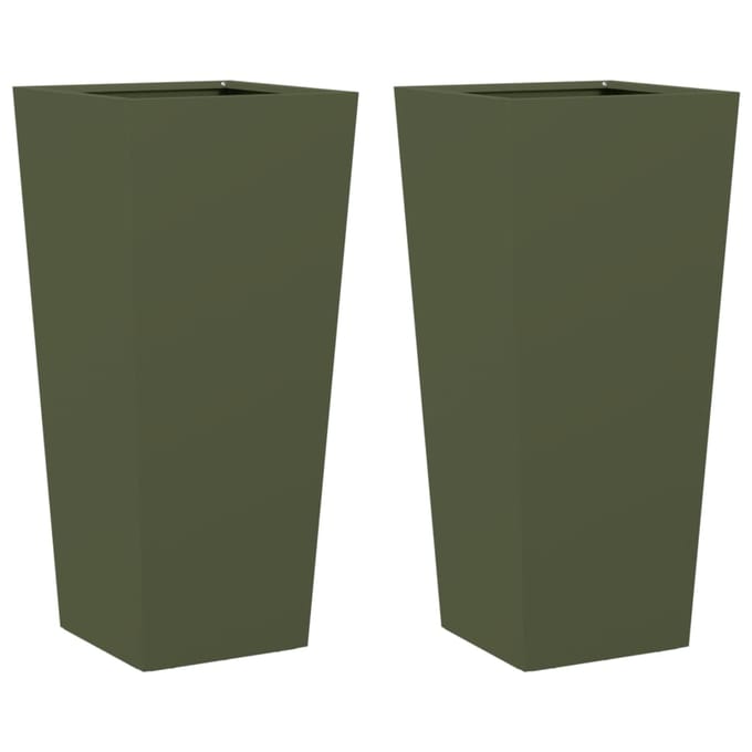 vidaXL - Plantenbakken - 2 - st - 35x35x75 - cm - staal - olijfgroen