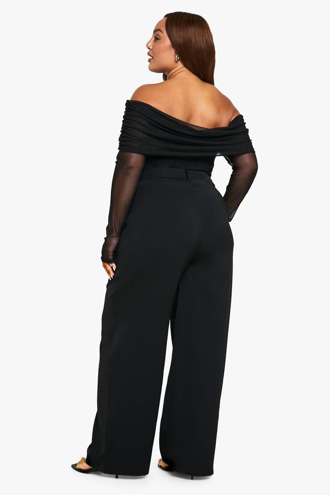 boohoo Dames Plus op maat gemaakte wijde broek | Black | Maat: 28