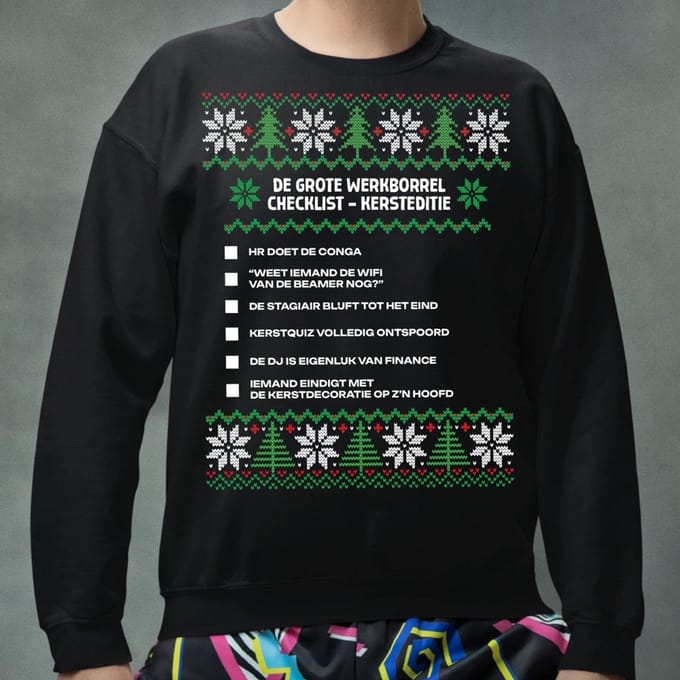 Kerst Trui Zwart Kerstborrel - De Grote Werkborrel Checklist Kersteditie V2 S