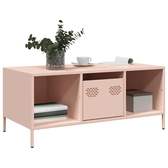 vidaXL - Salontafel - 101,5x50x43,5 - cm - koudgewalst - staal - roze