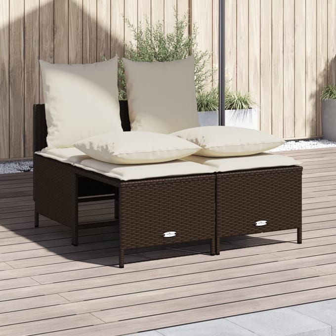 vidaXL - 4-delige - Loungeset - met - kussens - poly - rattan - bruin