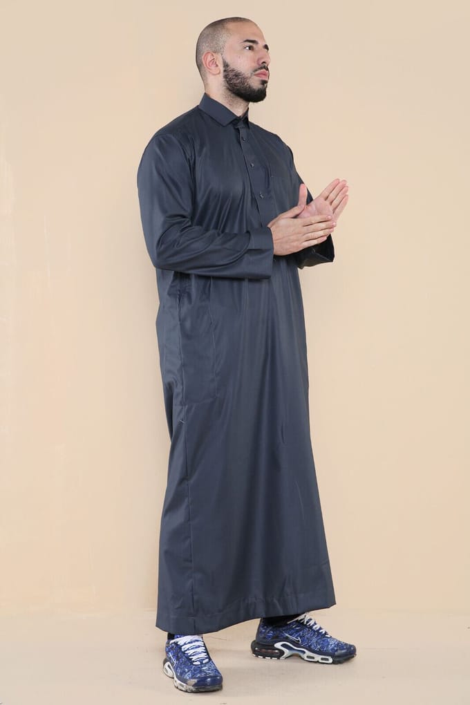 Mens grijze Thobe Jubba Saudi Ramadan Eid islamitische Kaftan Kaudara Arabische Jubbah