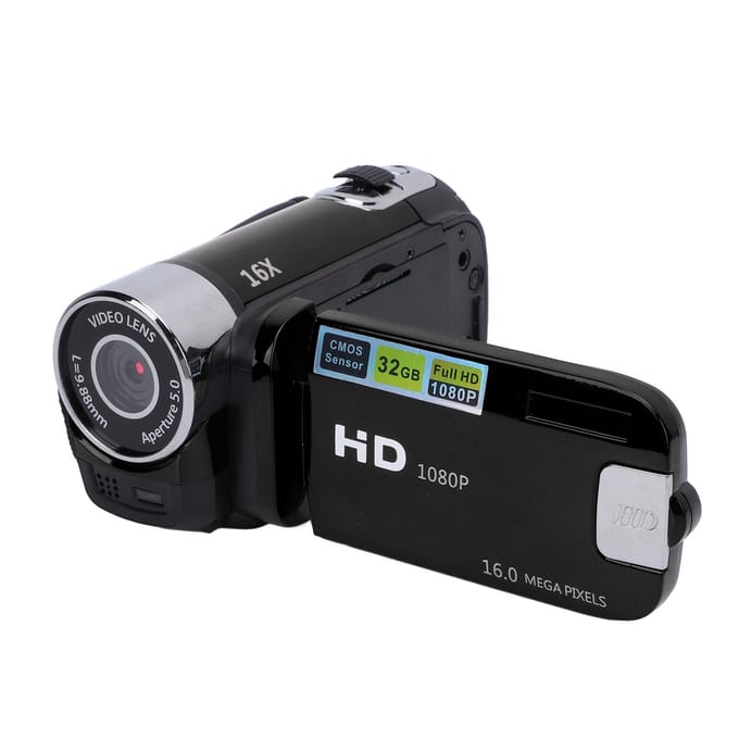 Videocamera met 2,4 inch kleurenscherm invullicht 16MP 1080P 16x digitale zoom anti-shake loop zwart
