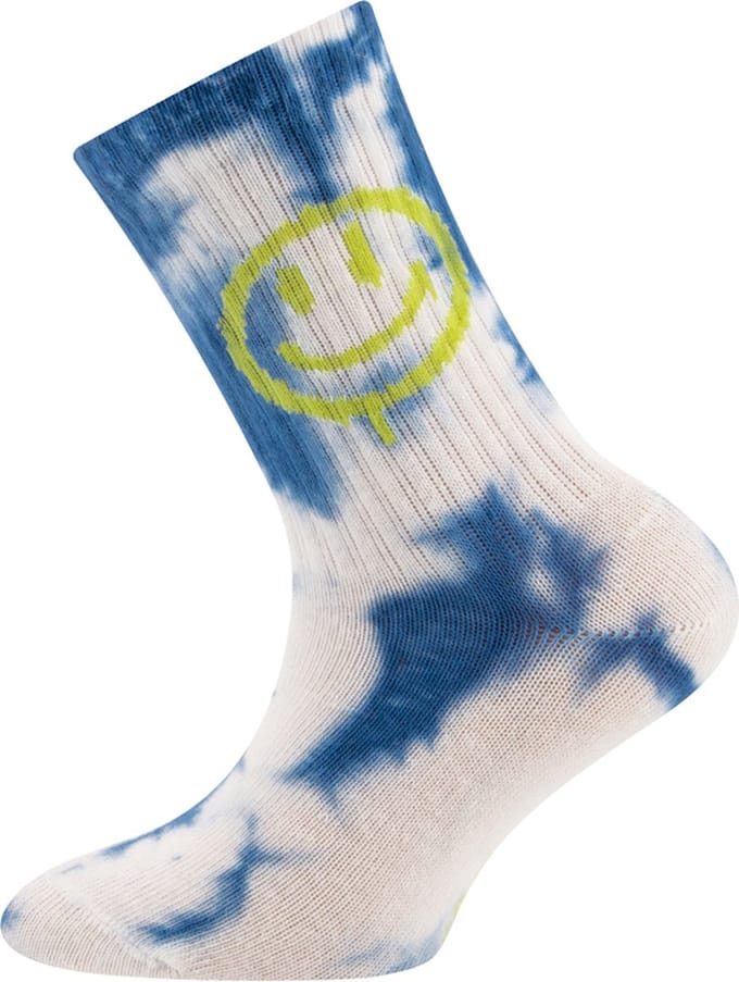 Kindersok Ewers Wit - Blauwe Tie-Dye/Batik - Smiley-23/26