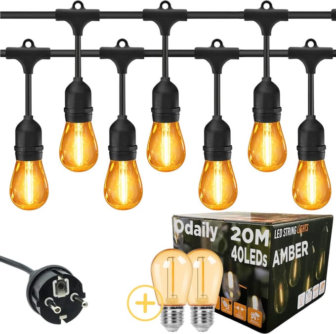 Odaily Lichtsnoer Amber - 20 Meter - 40 LED Lampen - Extra Warm Wit Licht - Professionele Kwaliteit