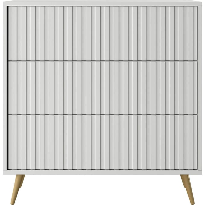 SELSEY Ladekast met drie lades - 79 cm - Wit met gouden poten - Bello