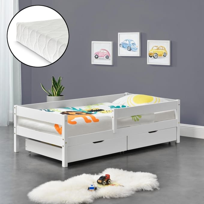 Kinderbed Borgarnes met matras en 2 lades 90x200 cm wit
