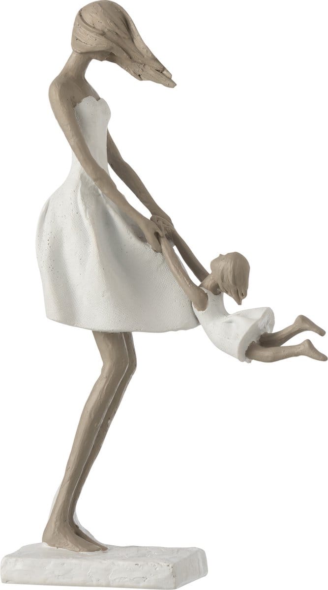 J-Line decoratie Moeder Spelend Met Dochter - polyresin - wit/taupe