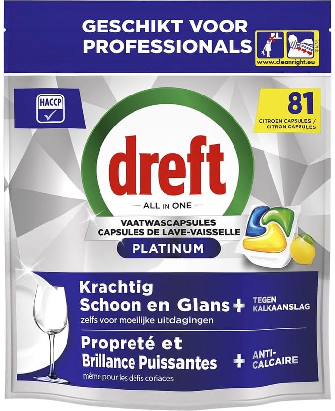 Dreft Platinum Lemon All-in One Vaatwastabletten – 81 tabs