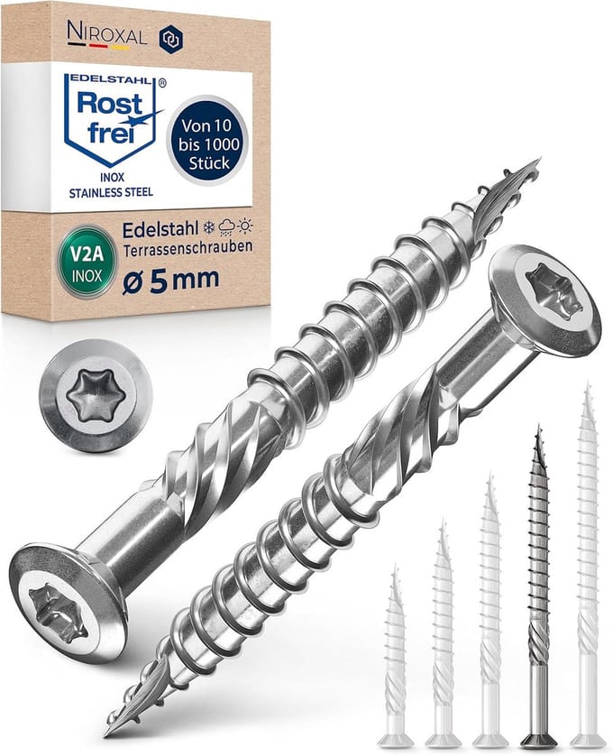 Terrasschroeven A2 roestvrij staal 5 x 70 mm - Torx lenskopschroeven voor hout