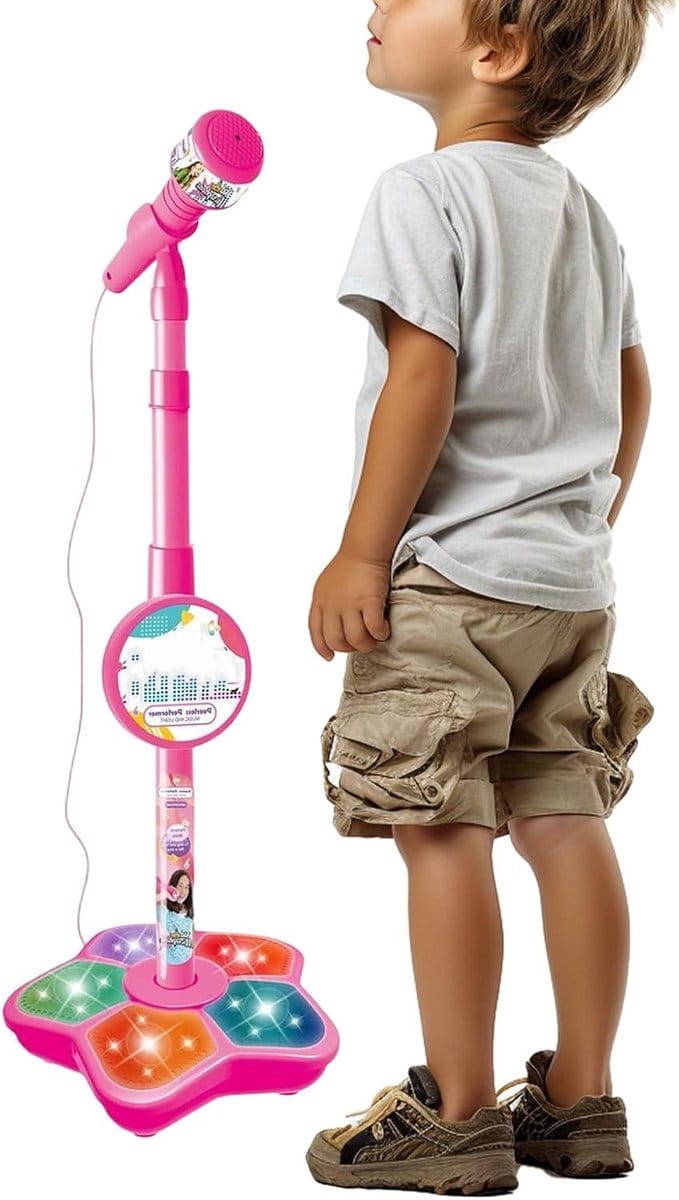 Microfoon met Standaard - Kinder Microfoon Karaoke - Muziek Maken - Met LED Podiumlampen