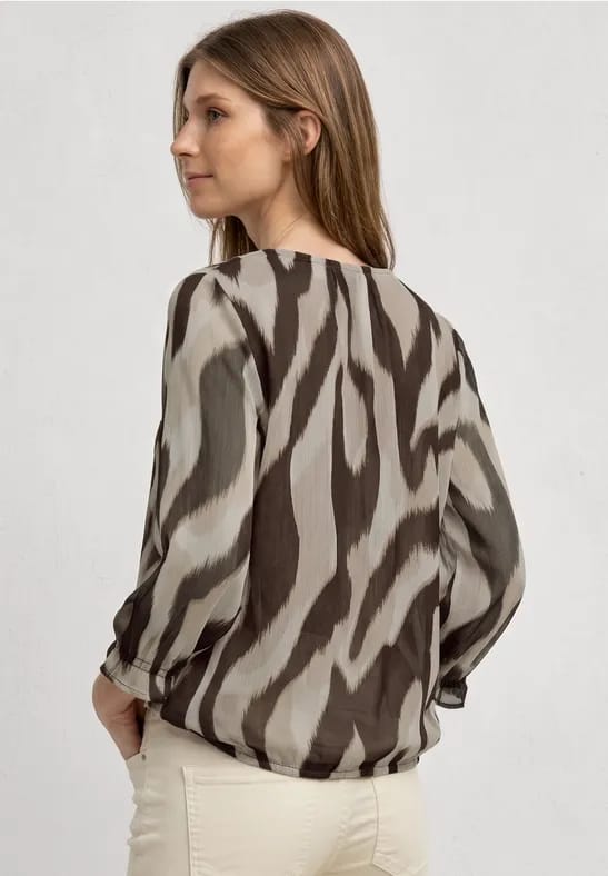 3/4-mouwen blouse met ronde hals in chiffon