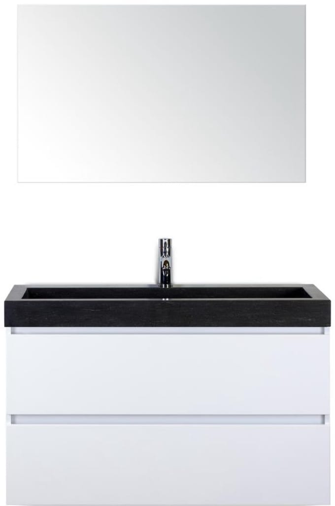 Maxx XL Badmeubelset 100 cm - Wit Hoogglans - Wastafel Lucca 1 Kraangat met Spiegel