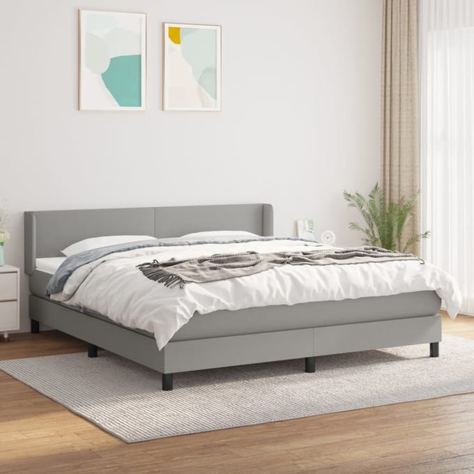 vidaXL - Boxspring - met - matras - stof - lichtgrijs - 180x200 - cm