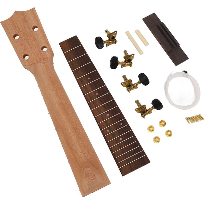 Ukulele Hals Fretboard Vervangingskit Hals Snaren Knoppen Brug Palissander Toets Set voor 23 black