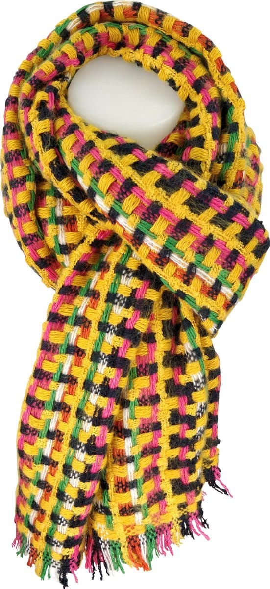 Qischa® - Hippe wintersjaal dik - multicolor - geel