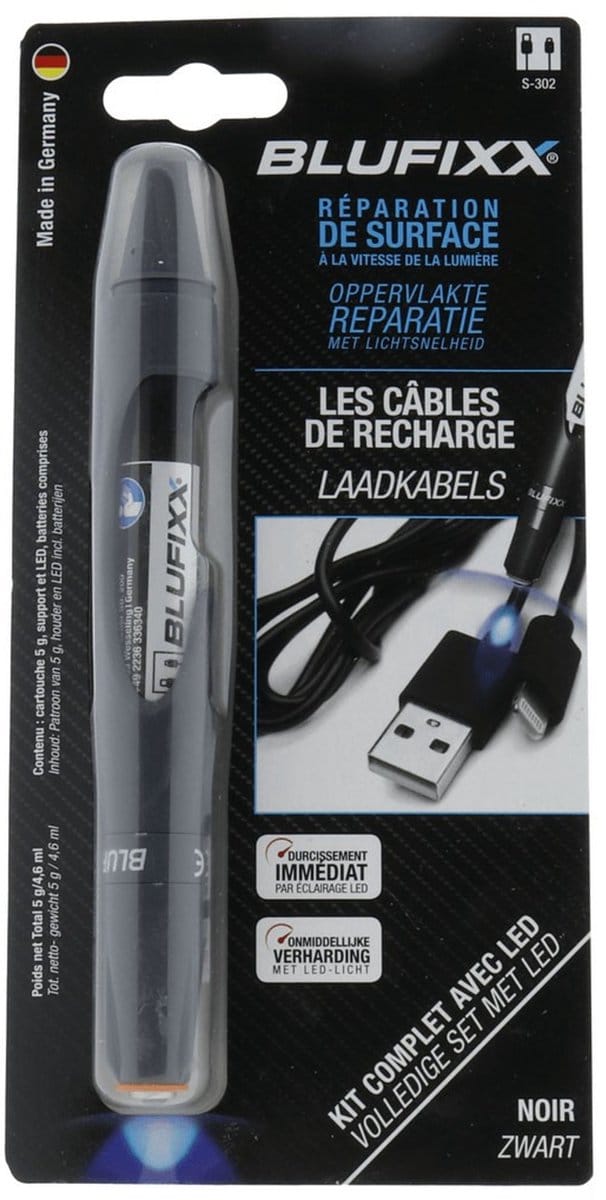 BLUFIXX Laadkabel Reparatieset + LED lamp - Zwart