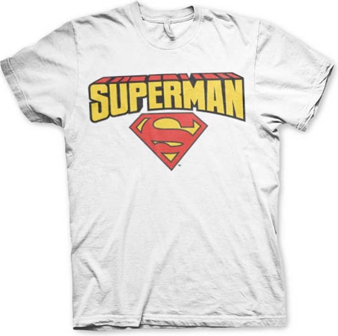 DC Comics Superman Heren Tshirt -S- Blockletter Logo Wit