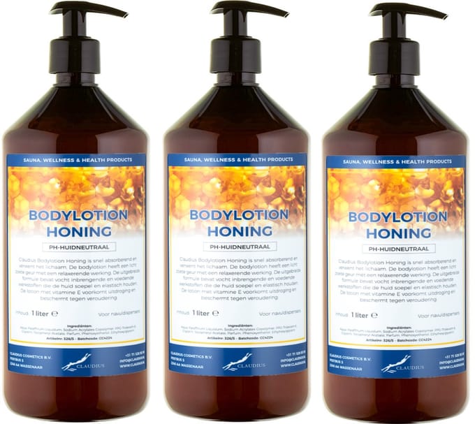 Bodylotion Honing 1 Liter - met gratis pomp - set van 3 stuks