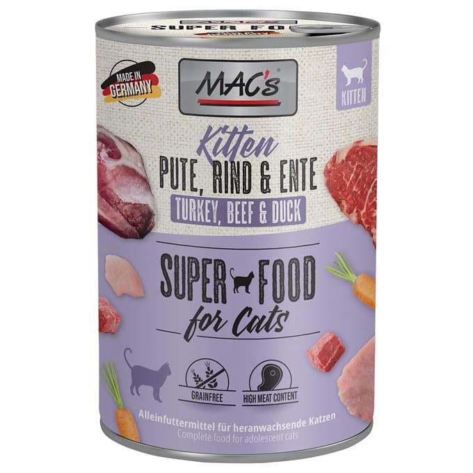 6x400g  Kitten (Kalkoen, Rund, Eend) MAC´s CAT Kattenvoer