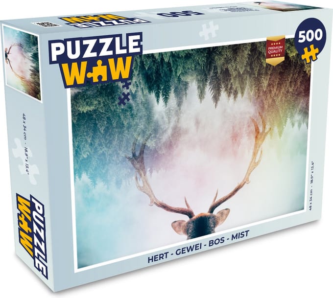 Puzzel Hert - Gewei - Bos - Mist - Legpuzzel - Puzzel 500 stukjes