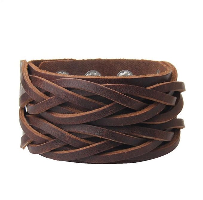 Brede Armband - Bruin - Gevlochten Leer