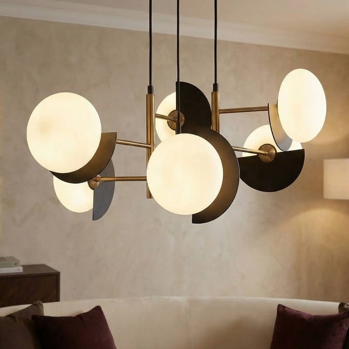 Viokef Hanglamp Darcy, zwart/brons, 6-lamps