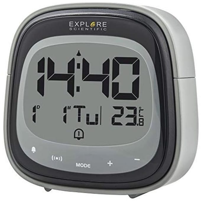 Zwarte Touch Wekker met Binnentemperatuur en Dubbel Alarm – Radiografisch, LCD Display, Kalender