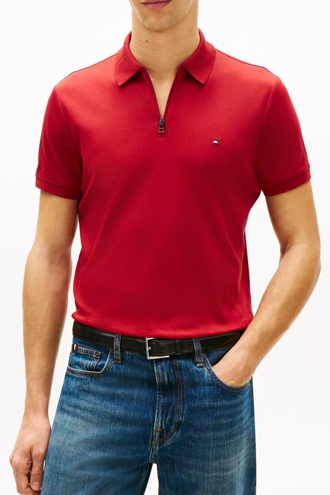 Tommy Hilfiger Interlock Zip Regular Polo Regatta Red Größe: S | Poloshirts Outlet | Herren | Rot
