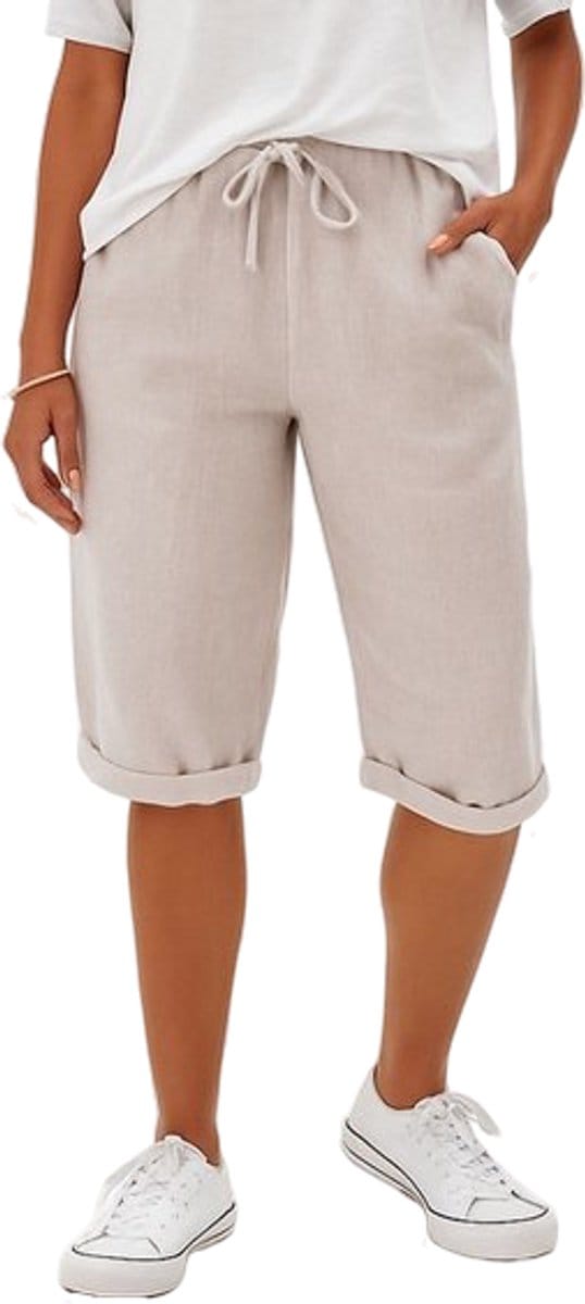 Modieuze driekwart broek - Dames - Kort - Beige - Linnen look