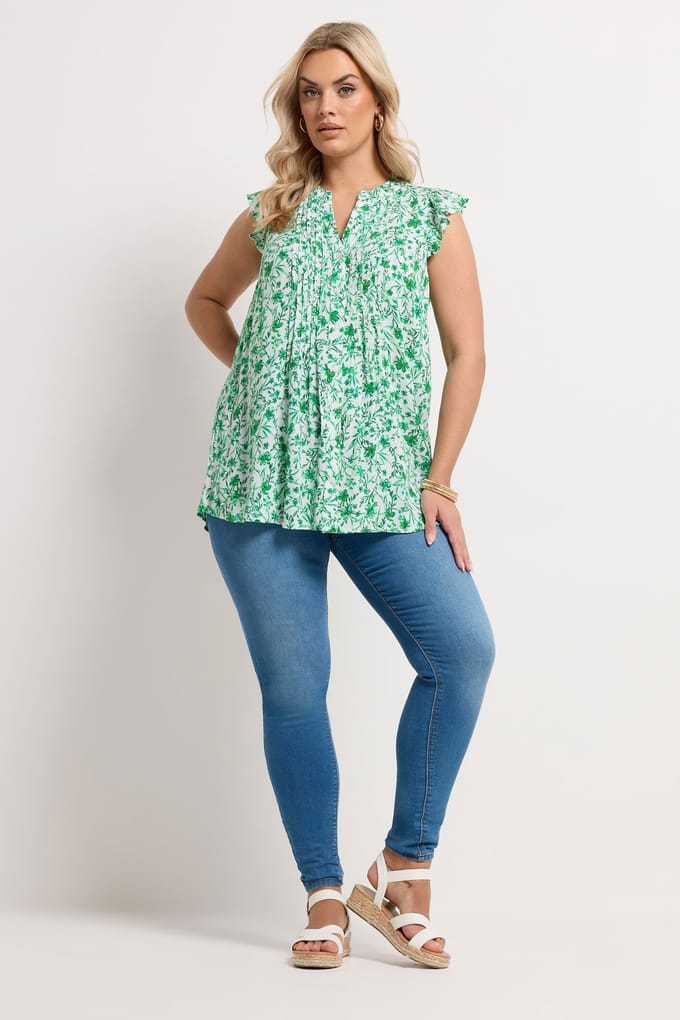 Yours Groene Bloemen Pintuck Blouse Size 42