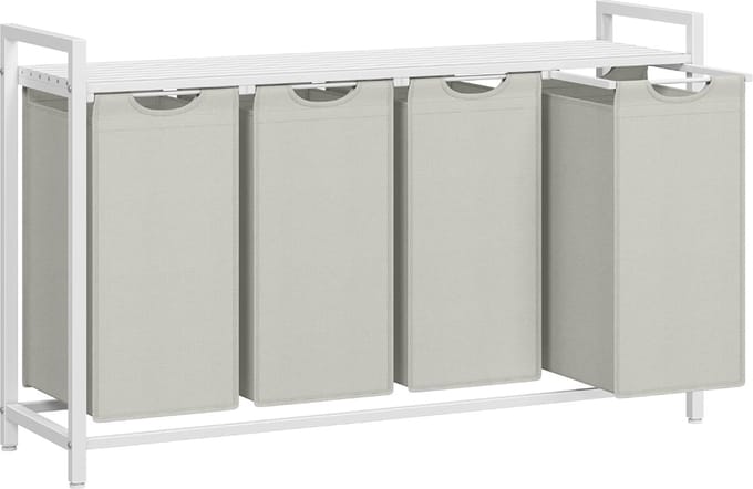 MIRA Home - Wasmand - Kast met wasmanden - Hout/Metaal - Wit - 33x166x72