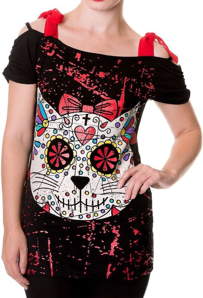 Banned - SUGAR KITTY Top - XS - Zwart/Multicolours