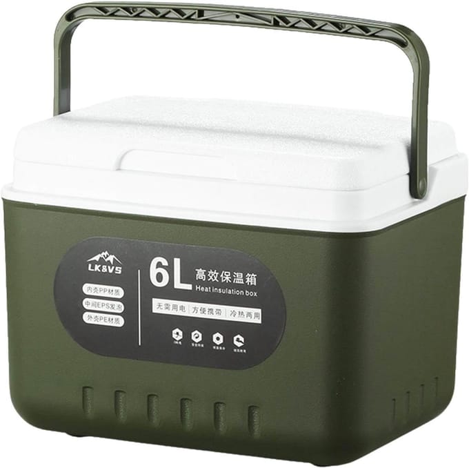 Geïsoleerde Box - Koelbox Outdoor - Picknick en Camping - Drievoudige Isolatie - 6 Liter Capaciteit - Legergroen