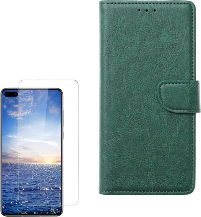 Huawei P40 Pro Portemonnee hoesje Groen met 2 stuks Glas Screen protector
