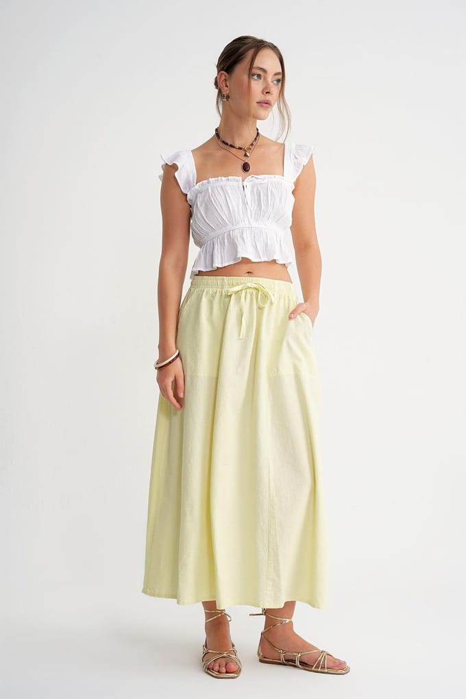 Hoge Taille Poplin Rok met Touwtje Detail