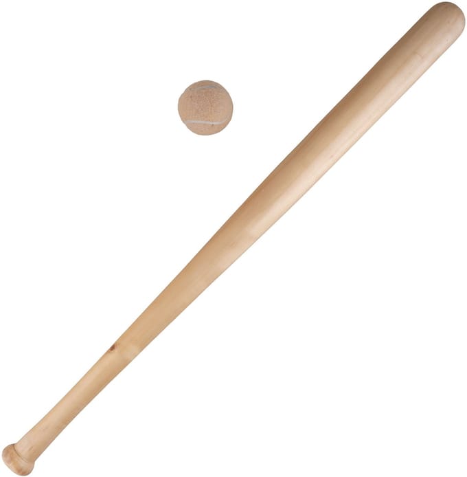 Playtime -Houten Honkbalknuppel/Softbal knuppel - 75CM - Baseball Bat + bal