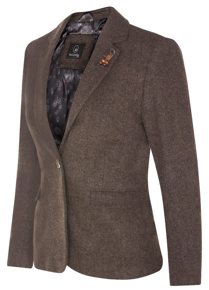 Dames Tweed jaren 1920 visgraatbruine blazer