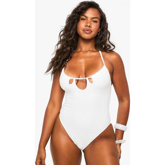 boohoo Dames Premium bruidszwempak met geborduurde uitsnijding | White | Maat: 8