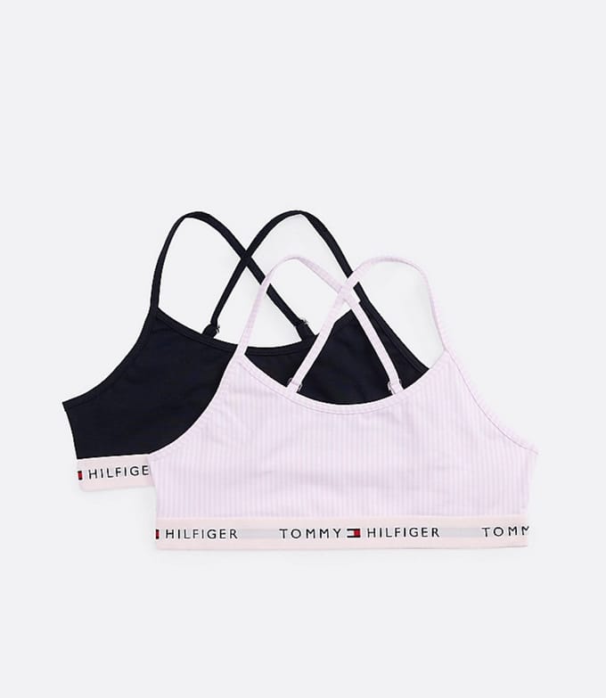 Tommy Hilfiger - Duopack 2 stuks - Cross Back Bralette - Donkerblauw / Roze Gestreept - 8/10 jaar