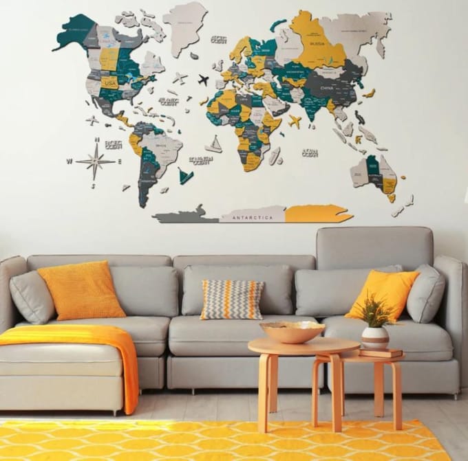 Houten Wereldkaart 3D - Country - XL (200 x 120 cm)