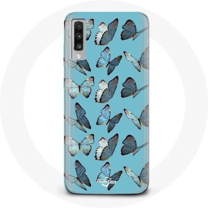 Samsung Galaxy A70 Hoesje Vlinders Blauwe Achtergrond blauw