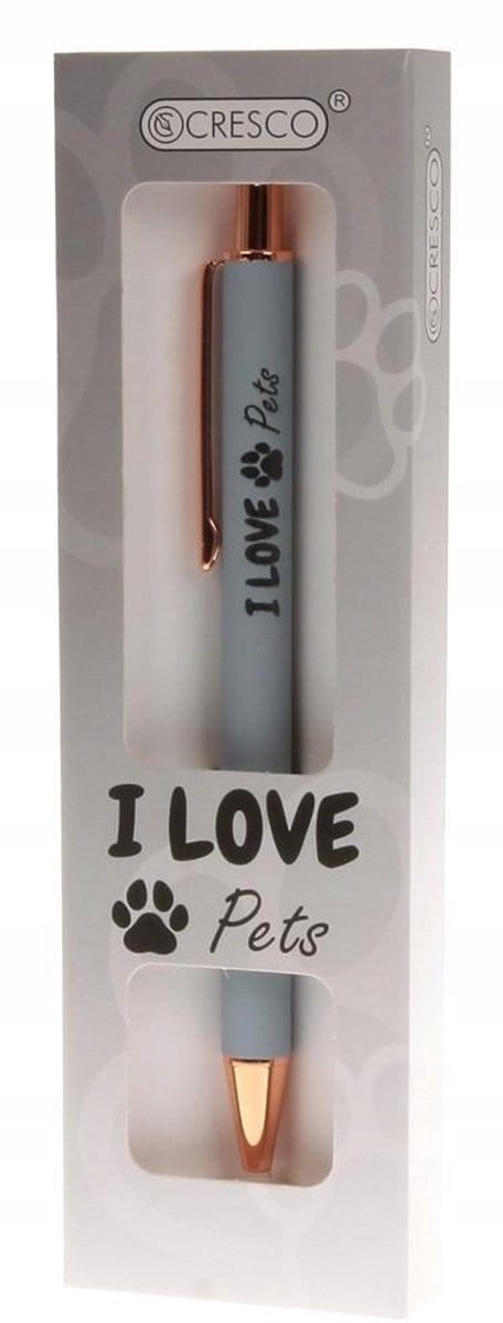 Cresco Automatische Pen Blauw 'I Love Pets' met Etui