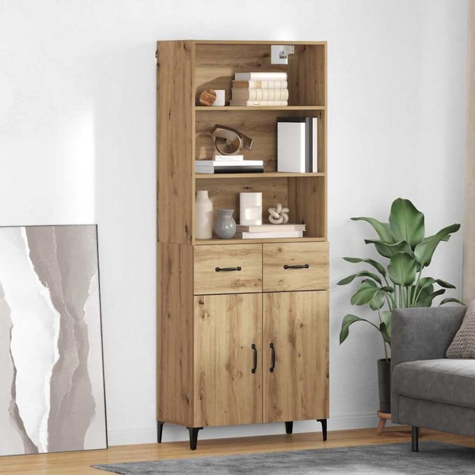 vidaXL - Highboard - Artisan - Eiken - 69,5 - x - 34 - x - 180 - cm - Bewerkt - hout