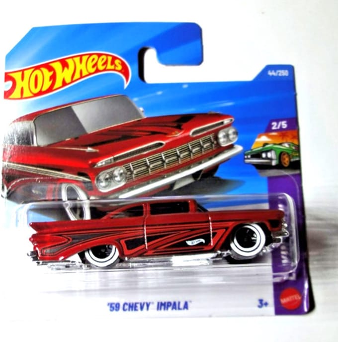 HOT WHEELS '59 CHEVY IMPALA WINE RED 44/250 LAYIN LOW 2/5 SHORT CARD 2026